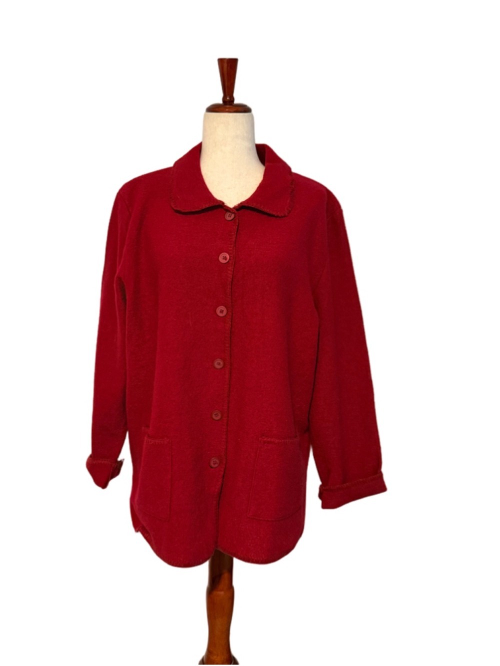 Women's 100% wool. Red Button-Front Wool-Blend Jacket, Size M